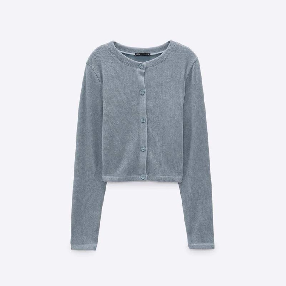 ZARA Dust Blue Cropped Ribbed Sweater Nwt